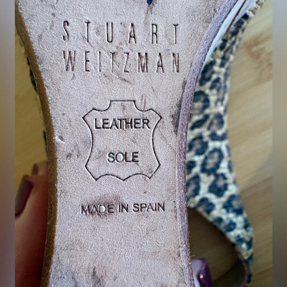 Stuart Weitzman Woven Leopard-Print Cork Slingback Wedges 8.5 Narrow - Picture 8 of 10